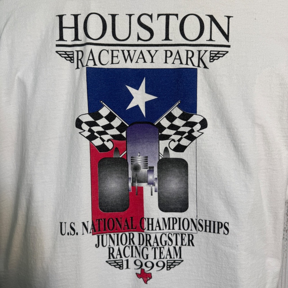 Vtg 1999 Houston Raceway Park NHRA Jr Dragster Polo Shirt Men L Off White Prop